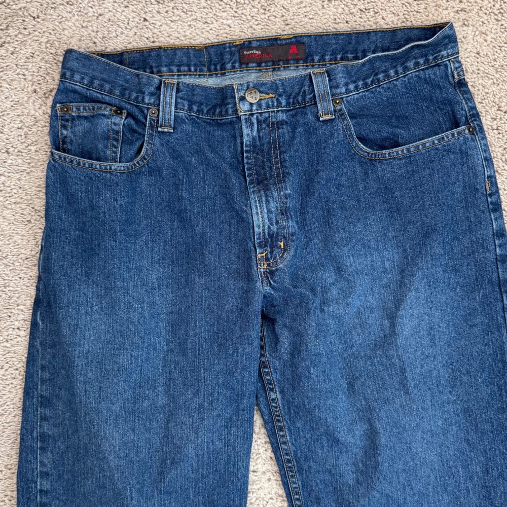 Perry Ellis America Jeans Men (36x29 Actual) Blue Denim Relaxed Fit Cotton Pant‎ - Picture 3 of 12